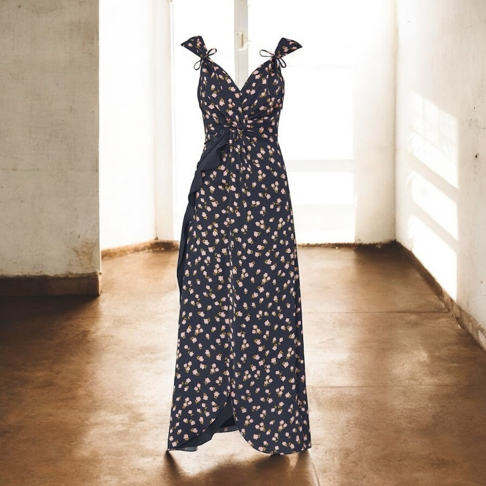 Self-Portrait ‘Sleeveless Twist-Front Floral Print Dress with Button Accents’ 0
